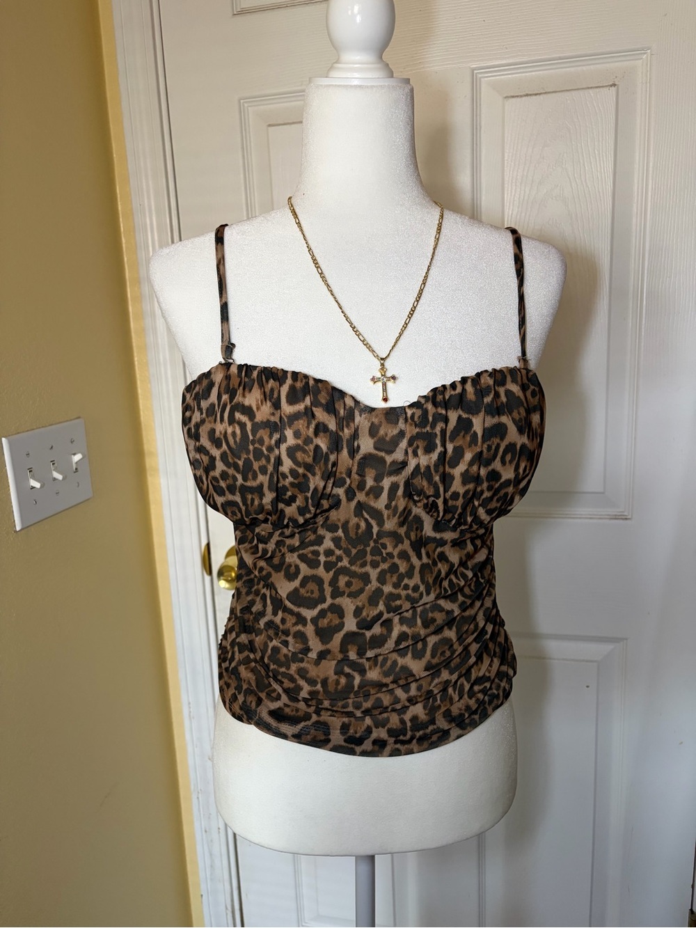 Leopard Print Spaghetti Strap Bustier Top - Brown
